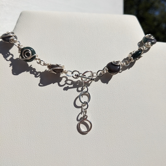 🎃SOLD🎃 Pumpkin Necklace Silver Crystals Jasper Green Aventurine Artisan Resin - Picture 12 of 14